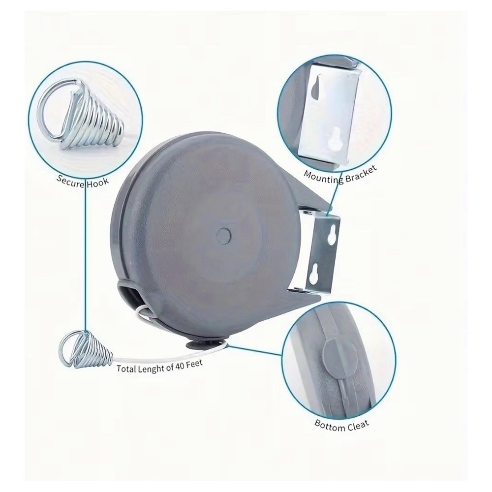 Retractable Clothesline Heavy Duty Retracting Clothes Line Outdoor/Indoor [C] - Picture 2 of 4